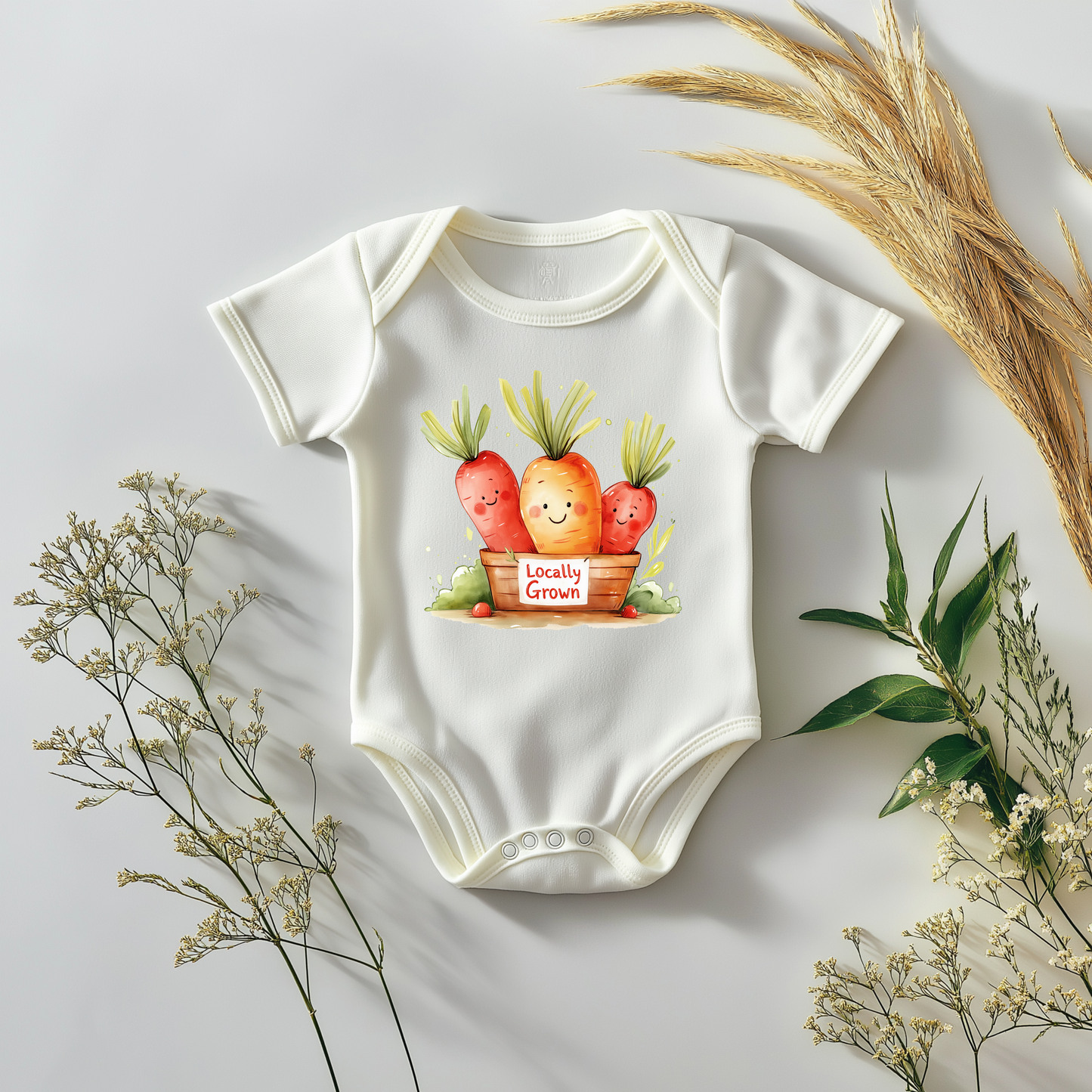 Locally Grown Carrot Baby Bodysuit – Cute Garden-Themed Baby Gift