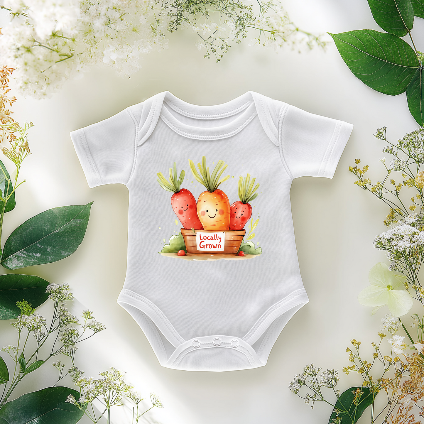 Locally Grown Carrot Baby Bodysuit – Cute Garden-Themed Baby Gift