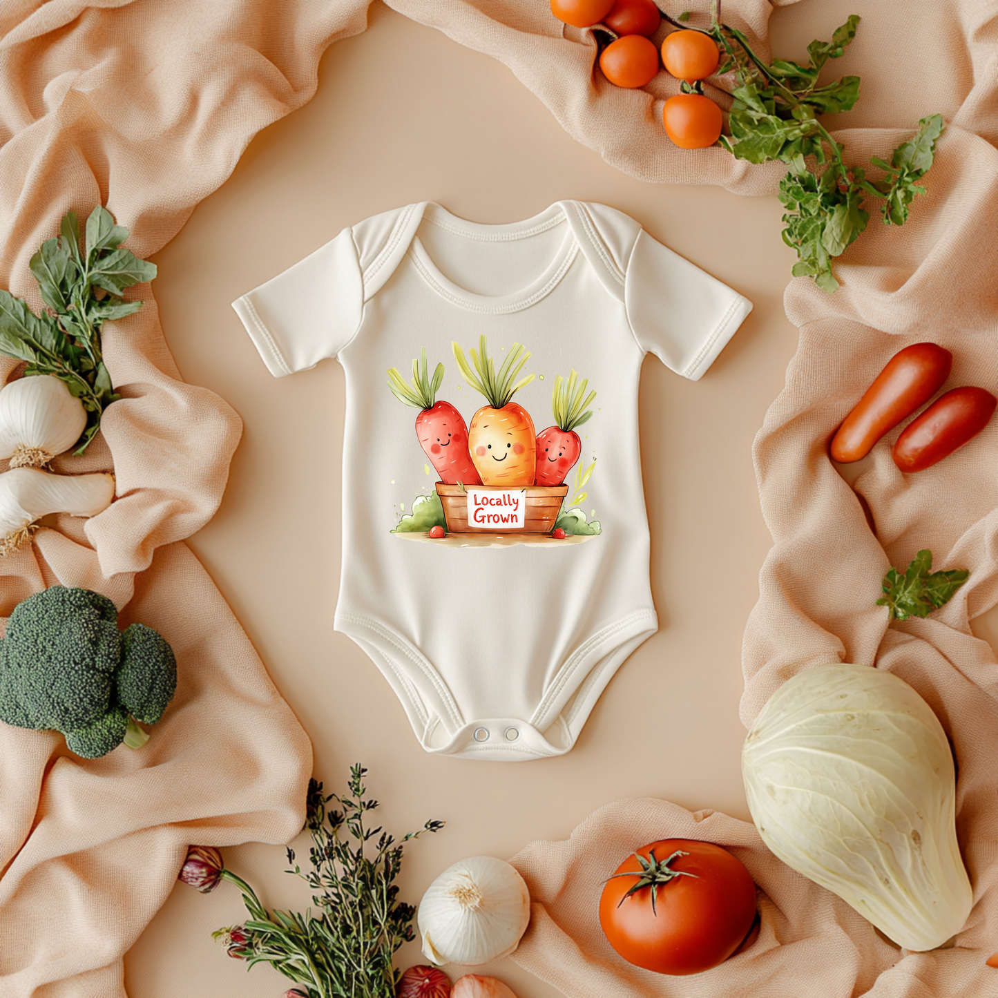 Locally Grown Carrot Baby Bodysuit – Cute Garden-Themed Baby Gift