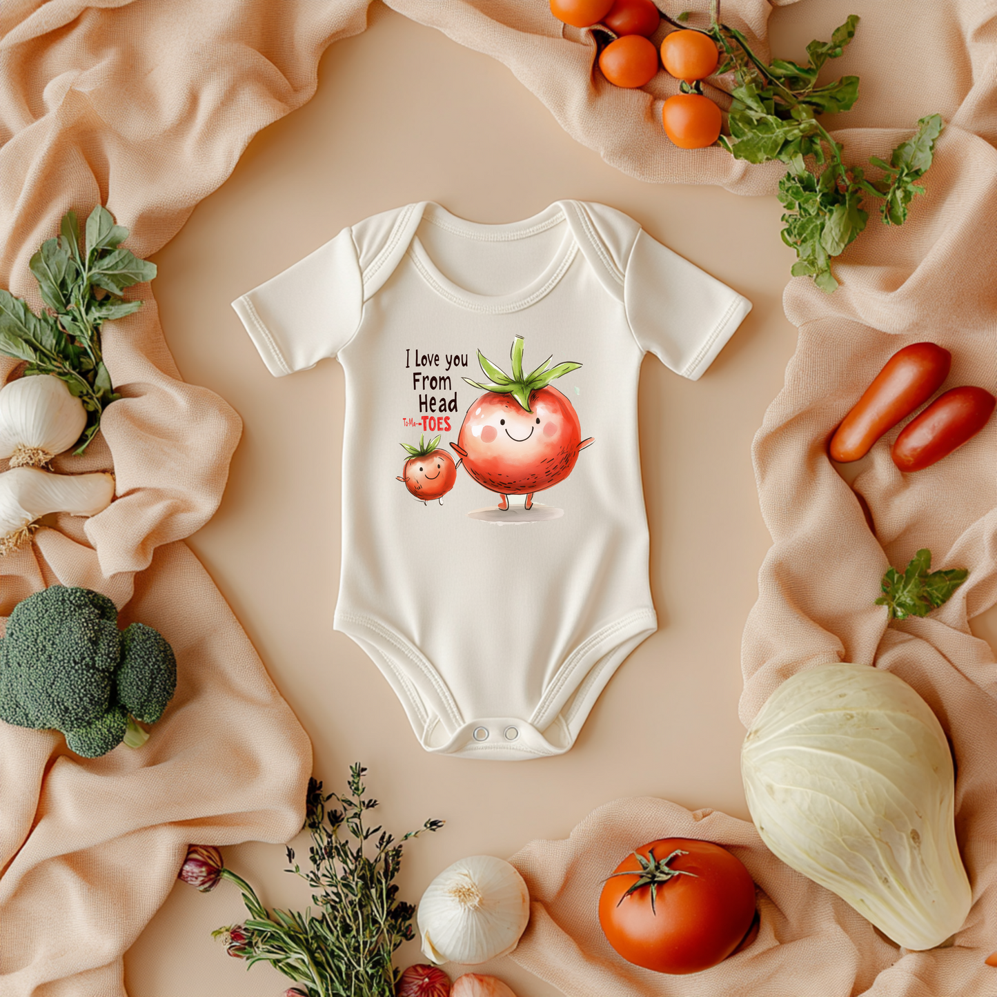 Head to-MA-TOES Baby Bodysuit – Funny Tomato Baby Gift