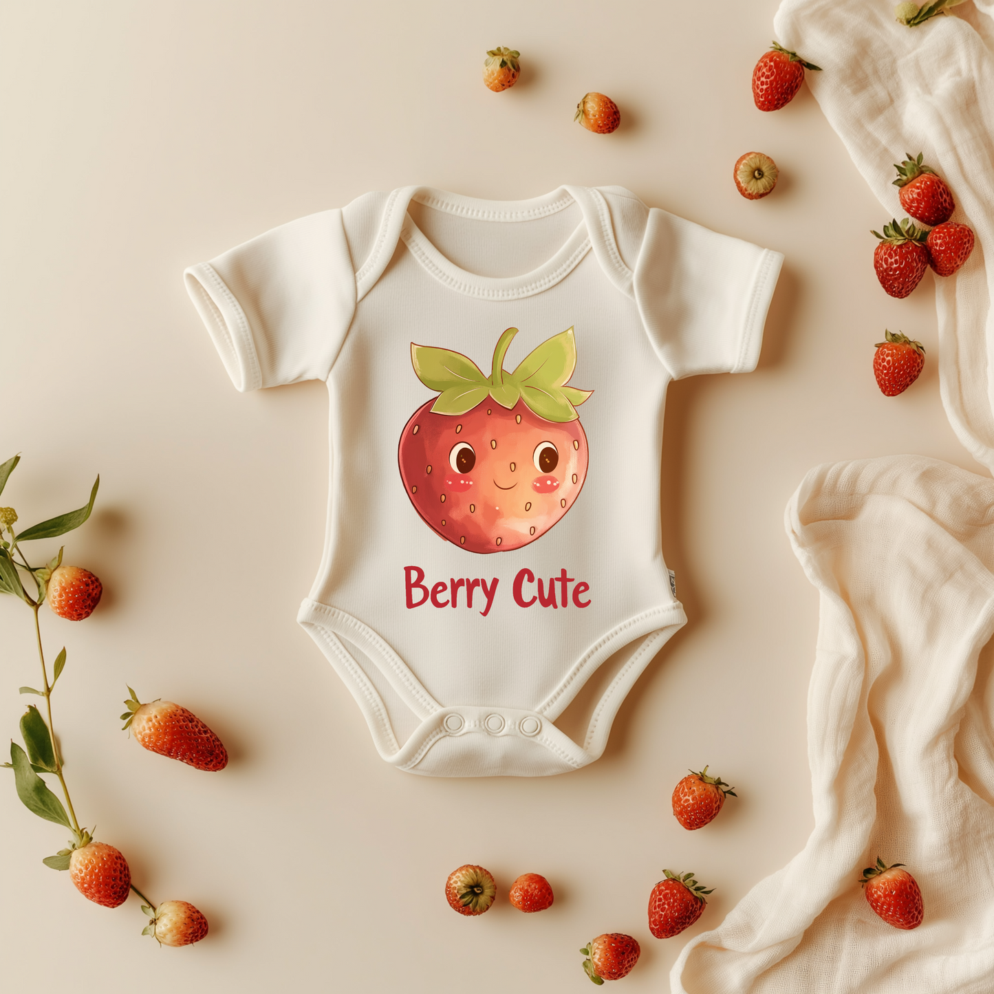 Berry Cute Baby Bodysuit – Strawberry-Themed Organic Baby Outfit