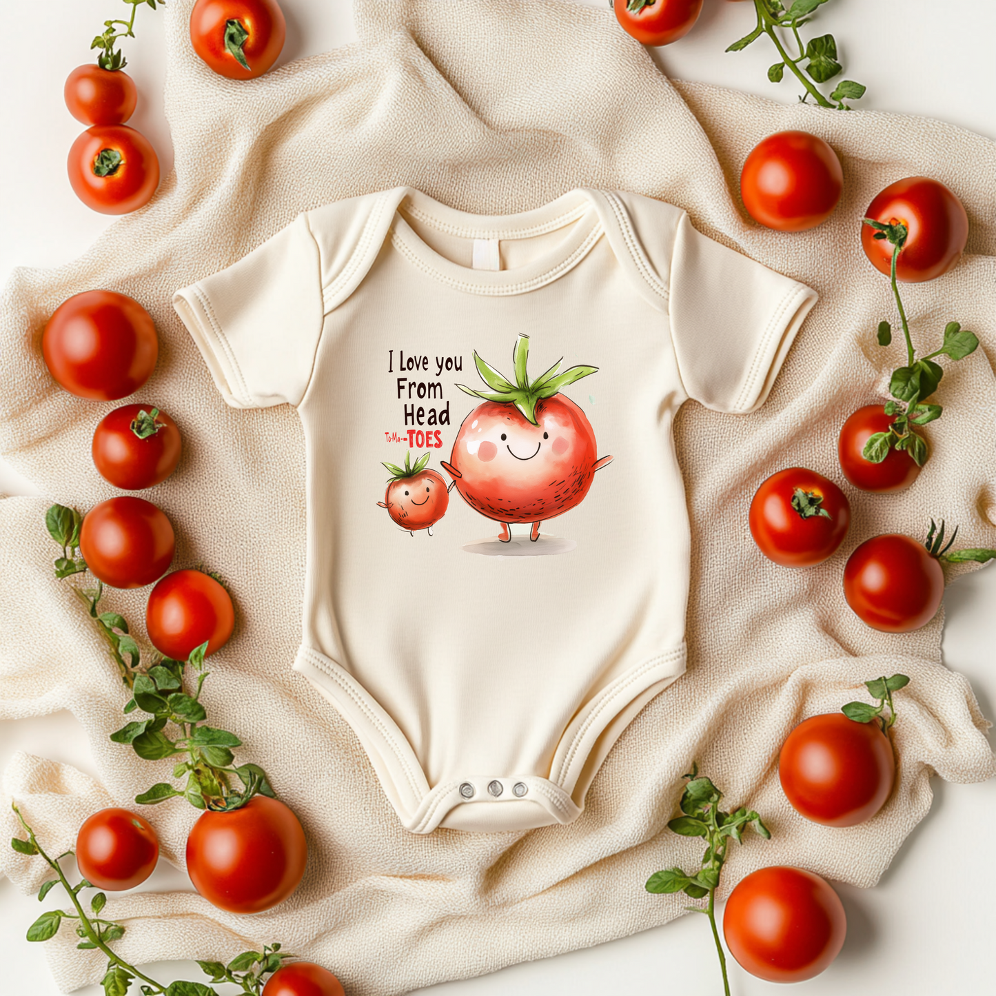 Head to-MA-TOES Baby Bodysuit – Funny Tomato Baby Gift