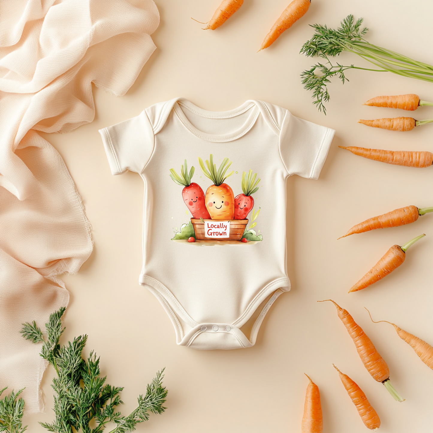Locally Grown Carrot Baby Bodysuit – Cute Garden-Themed Baby Gift
