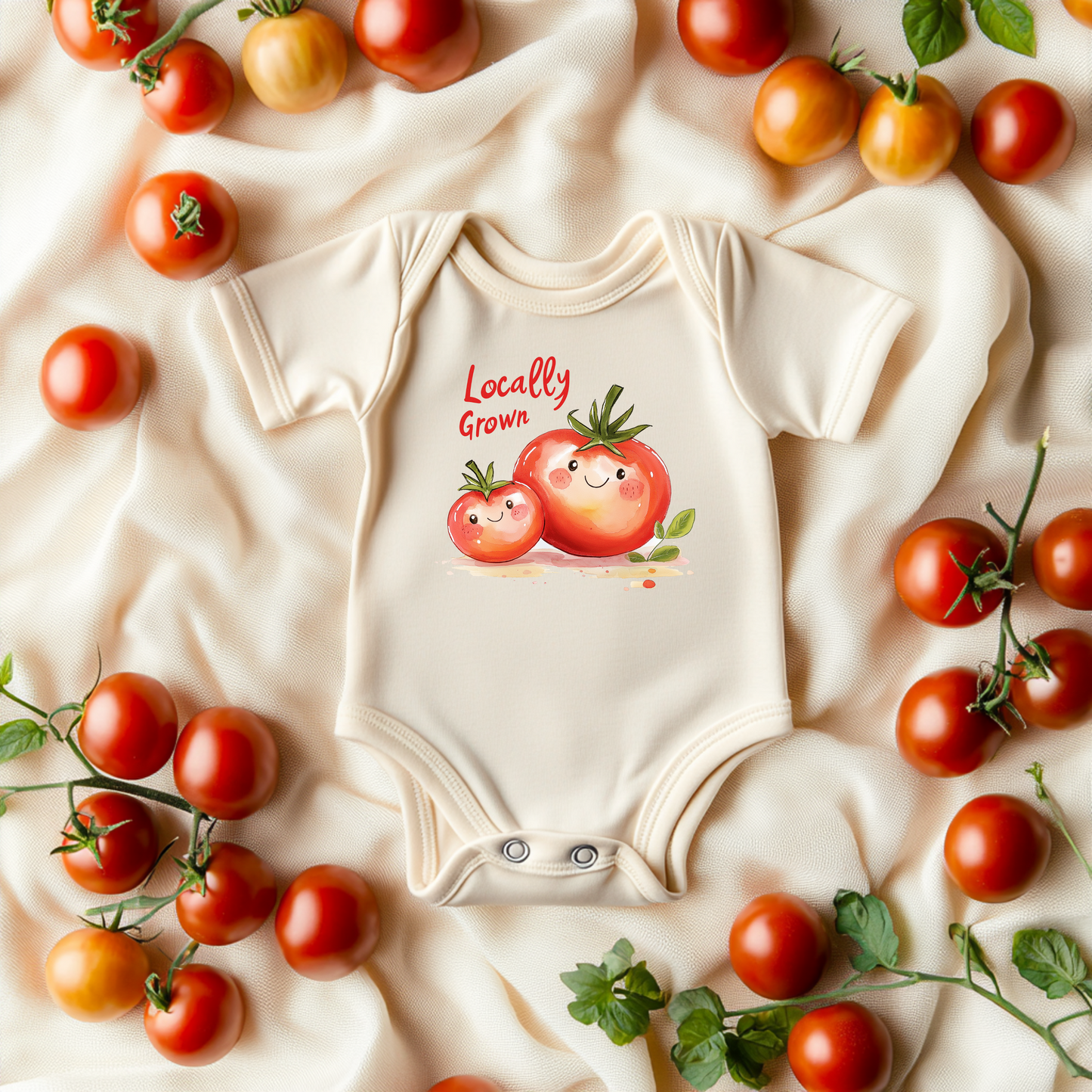 Locally Grown Tomato Baby Bodysuit – Funny Garden Baby Gift