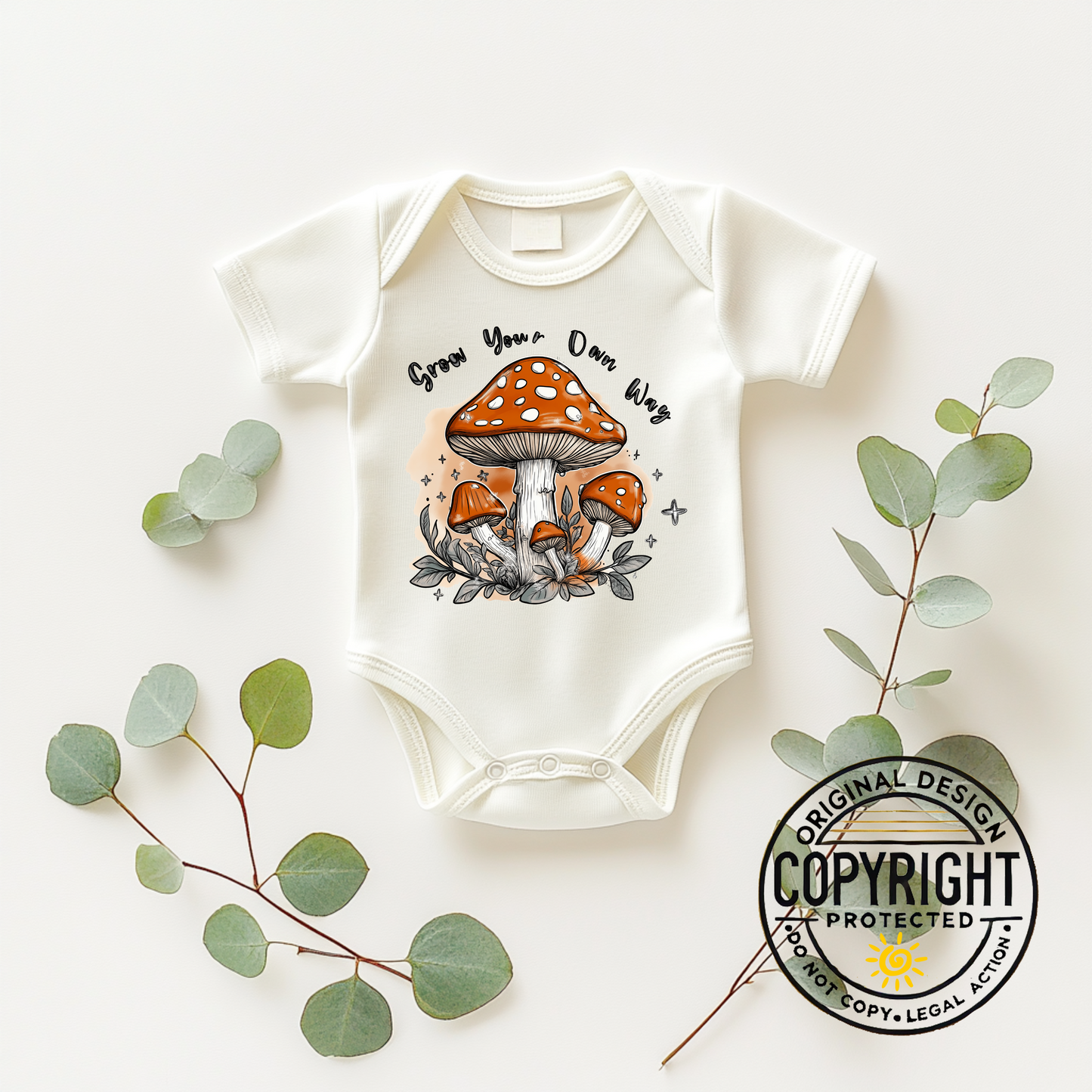 Grow Your Own Way – Boho Mushroom Baby Bodysuit