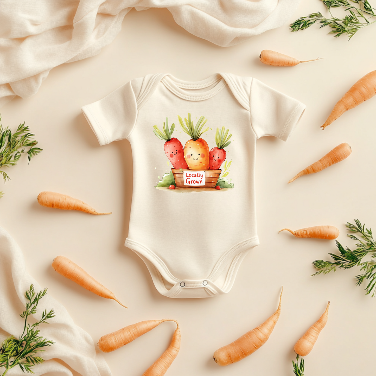 Locally Grown Carrot Baby Bodysuit – Cute Garden-Themed Baby Gift