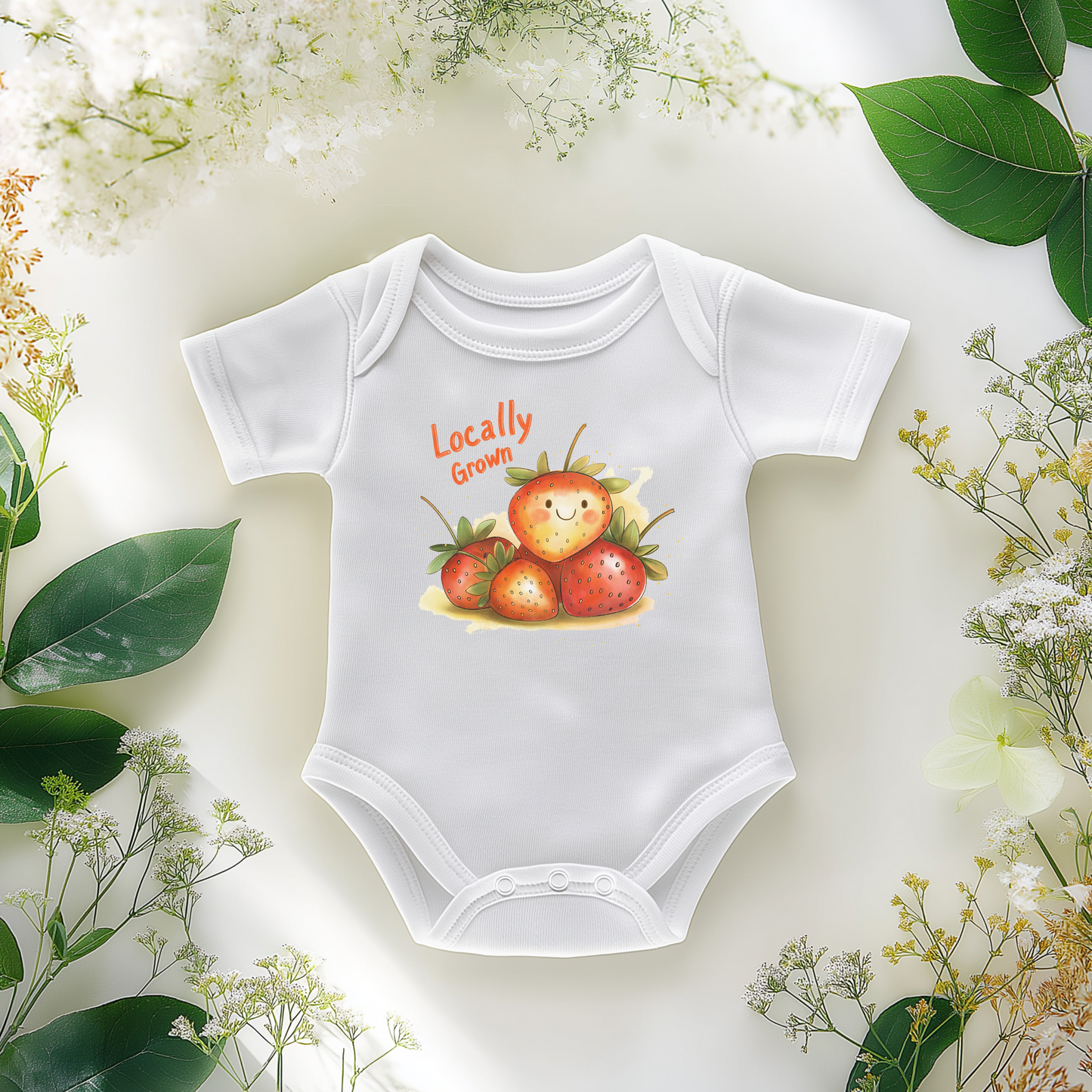 Locally Grown Strawberry Baby Bodysuit – Cute Organic-Inspired Gift