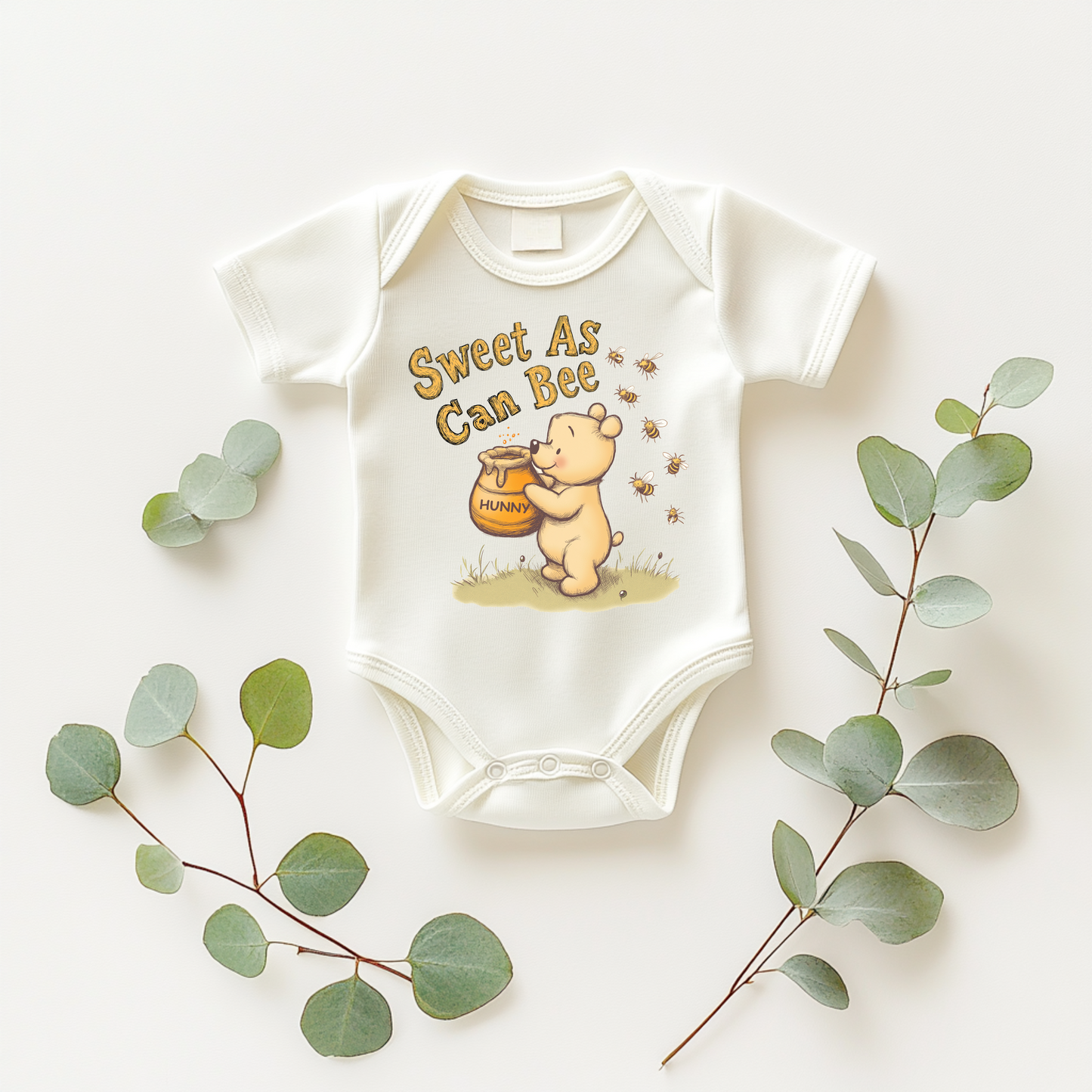 Sweet As Can Bee Baby Bodysuit – Honey Bear with Bees Design