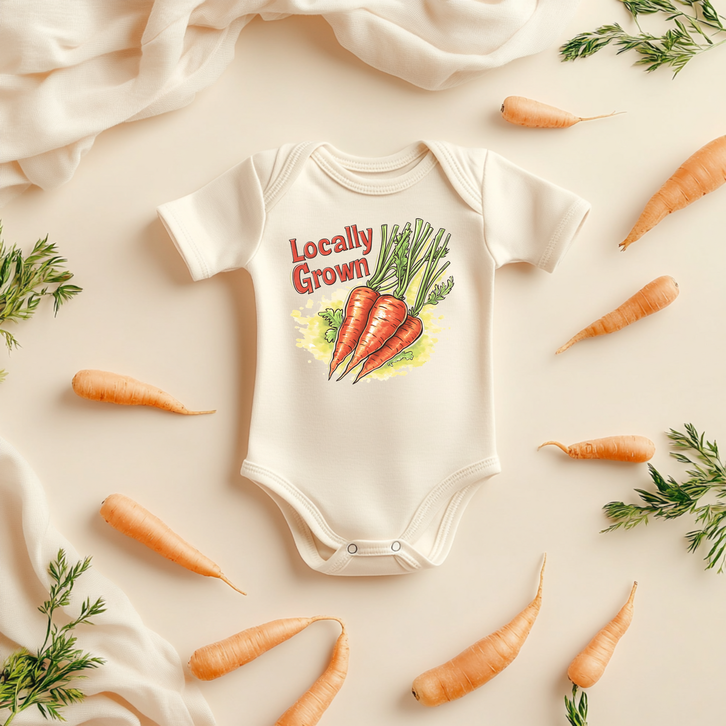 Locally Grown Carrot Baby Bodysuit – Farm Fresh Baby Gift