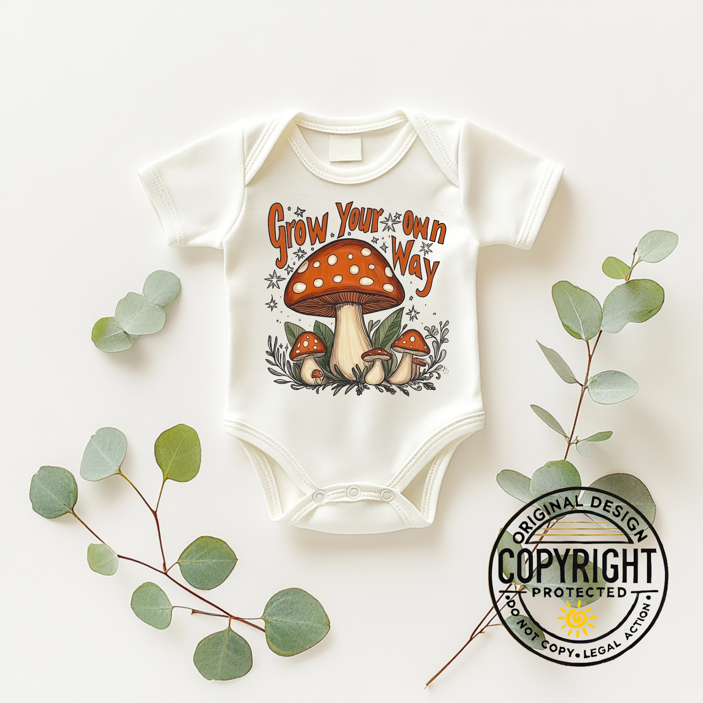 Grow Your Own Way – Boho Mushroom Baby Bodysuit