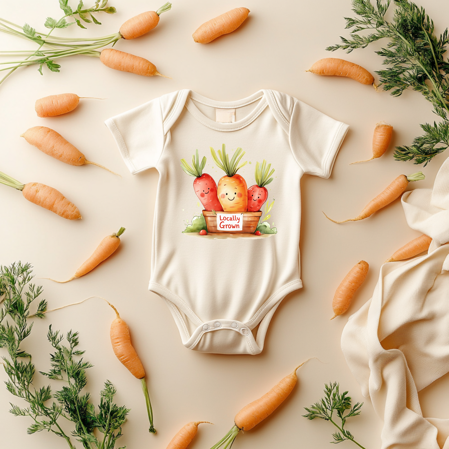 Locally Grown Carrot Baby Bodysuit – Cute Garden-Themed Baby Gift