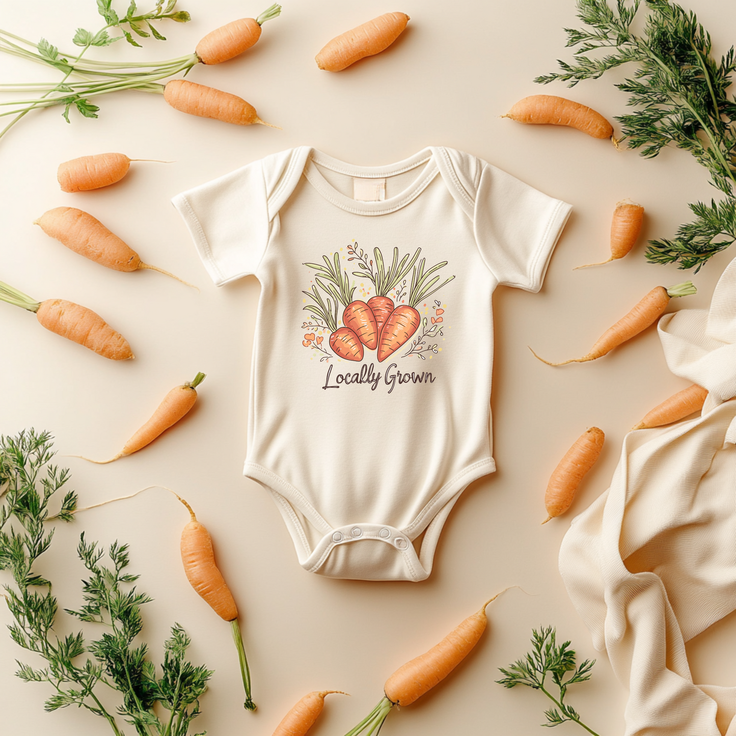 Locally Grown Carrot Baby Bodysuit – Cute Garden-Themed Baby Gift