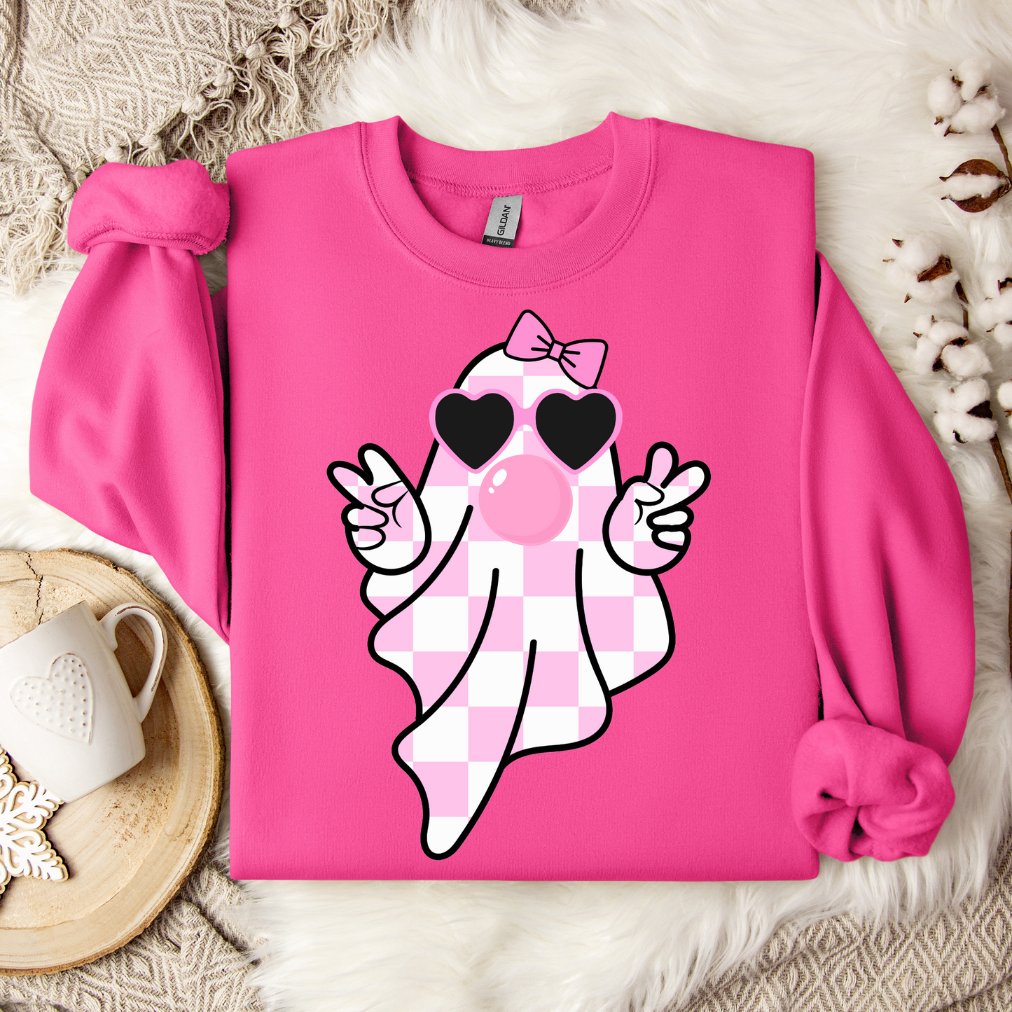 Halloween Sweatshirt - Ghost Blowing Bubble Halloween Vibes Gift