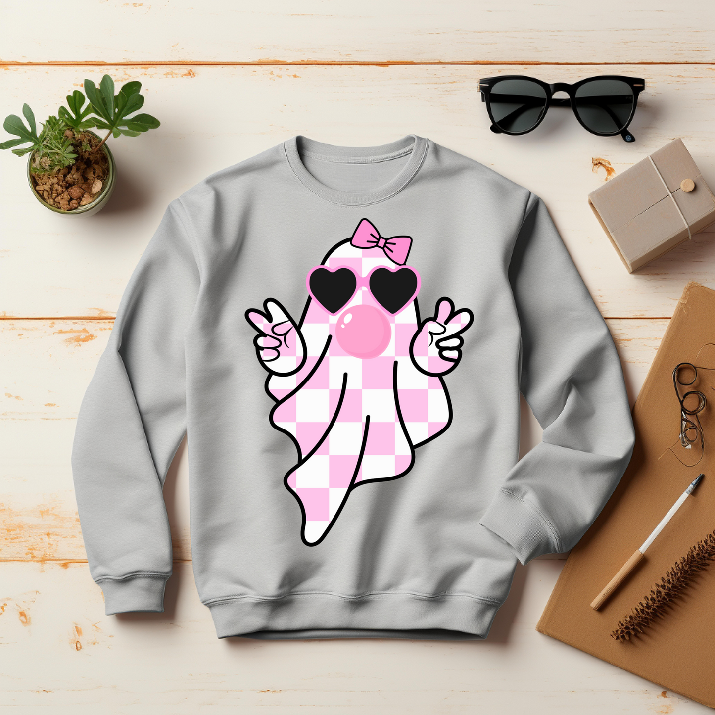 Halloween Sweatshirt - Ghost Blowing Bubble Halloween Vibes Gift
