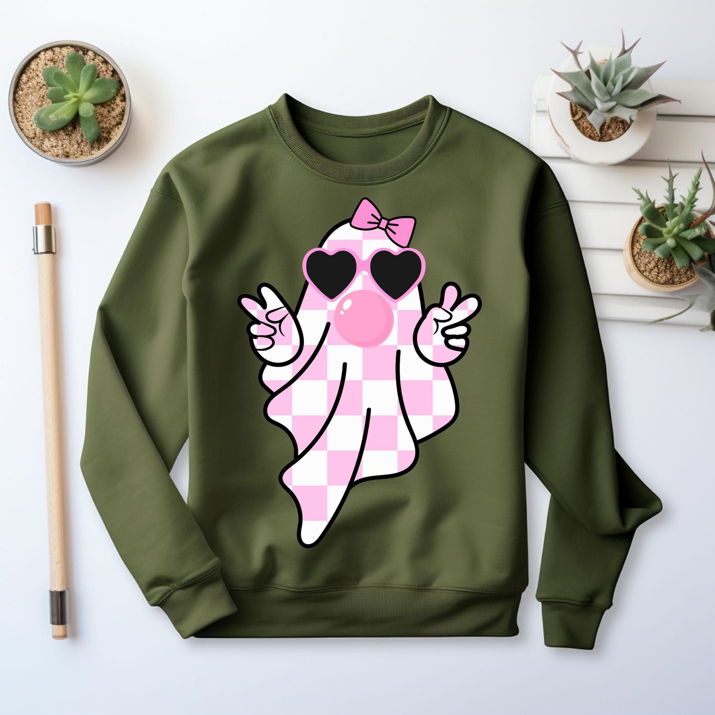 Halloween Sweatshirt - Ghost Blowing Bubble Halloween Vibes Gift