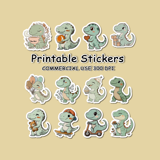 Retro Dinosaur Sticker Bundle – Digital Download