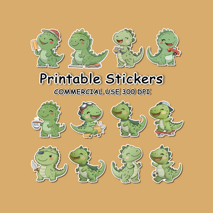 Retro 2 Dinosaur Sticker Bundle – Digital Download