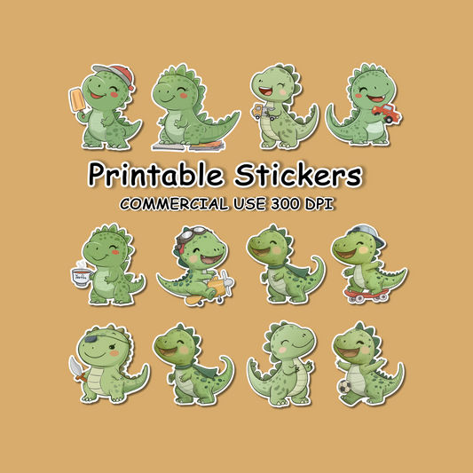 Retro 2 Dinosaur Sticker Bundle – Digital Download