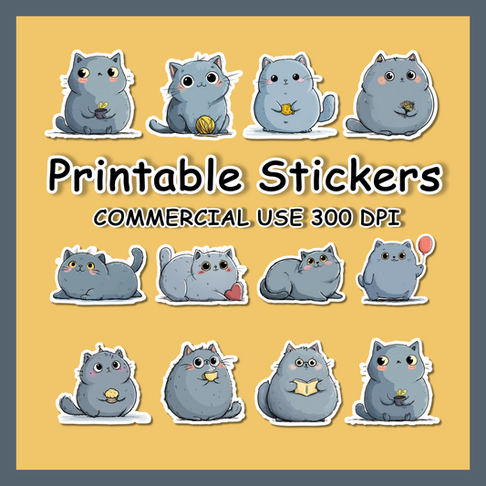 Cute Blue Cat Printable Stickers