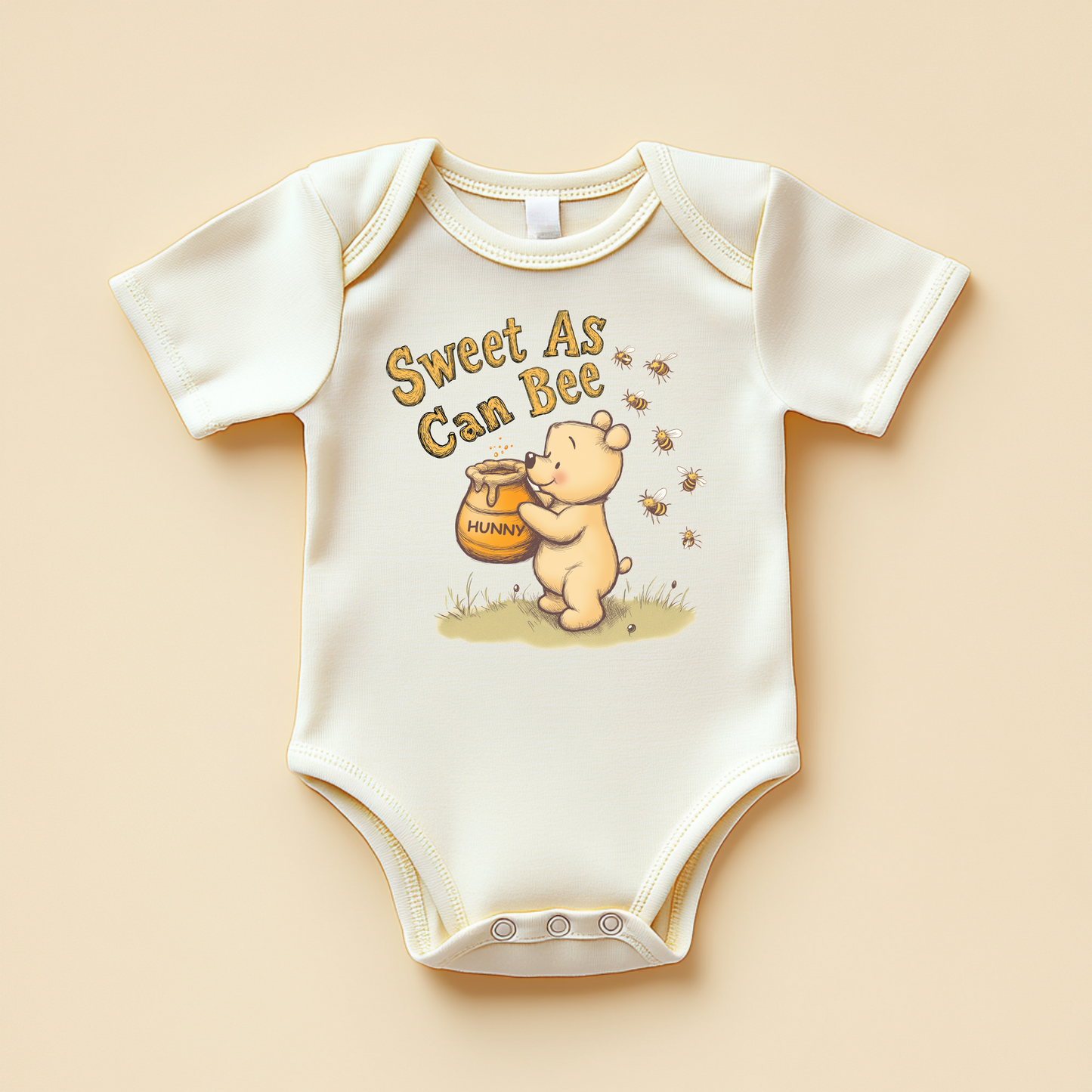 Sweet As Can Bee Baby Bodysuit – Honey Bear with Bees Design