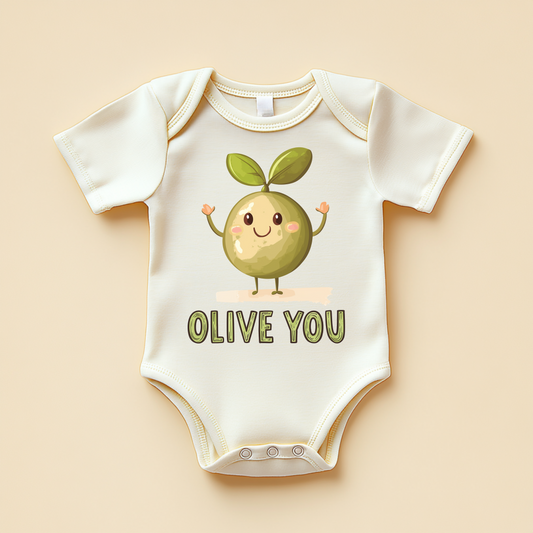Olive You Baby Bodysuit – Cute Organic Punny Baby Outfit