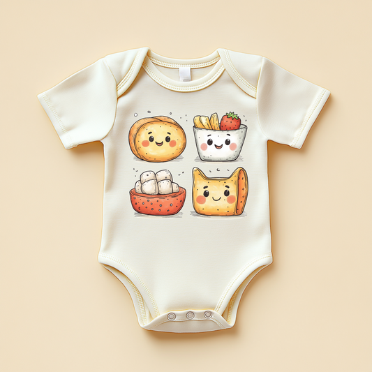 Kawaii Food Friends Baby Bodysuit – Cute Multi-Snack Baby Outfit