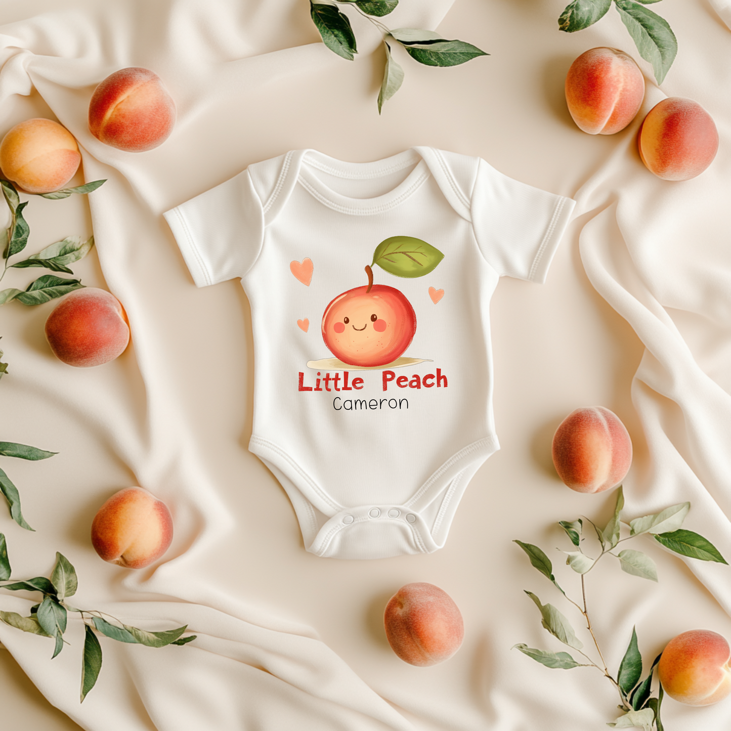 Little Peach Baby Bodysuit – Cute Organic Fruit Outfit