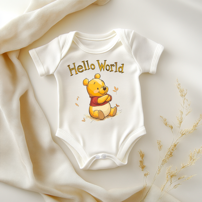 Hello World Winnie the Pooh Baby Onesie – Classic Storybook Inspired