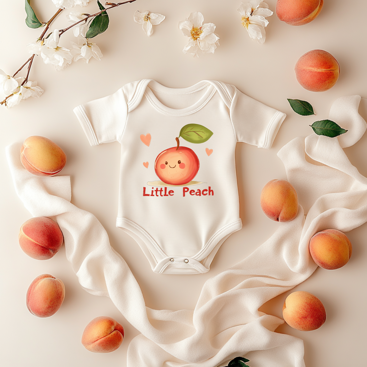 Little Peach Baby Bodysuit – Cute Organic Fruit Outfit