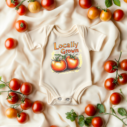 Locally Grown Tomato Baby Bodysuit – Vintage Farm-Inspired Outfit