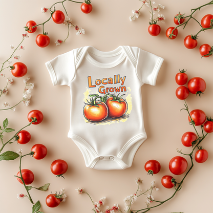 Locally Grown Tomato Baby Bodysuit – Vintage Farm-Inspired Outfit