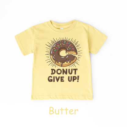 Donut Give Up! Kids T-Shirt – Chocolate Sprinkle Motivational Tee