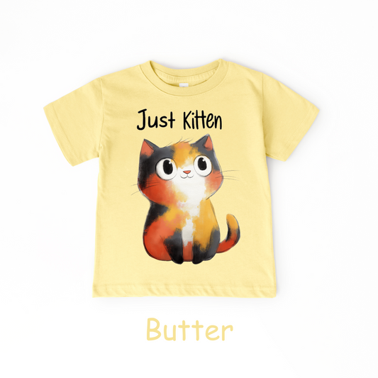 Just Kitten Kids T-Shirt – Funny Watercolor Cat Pun Tee