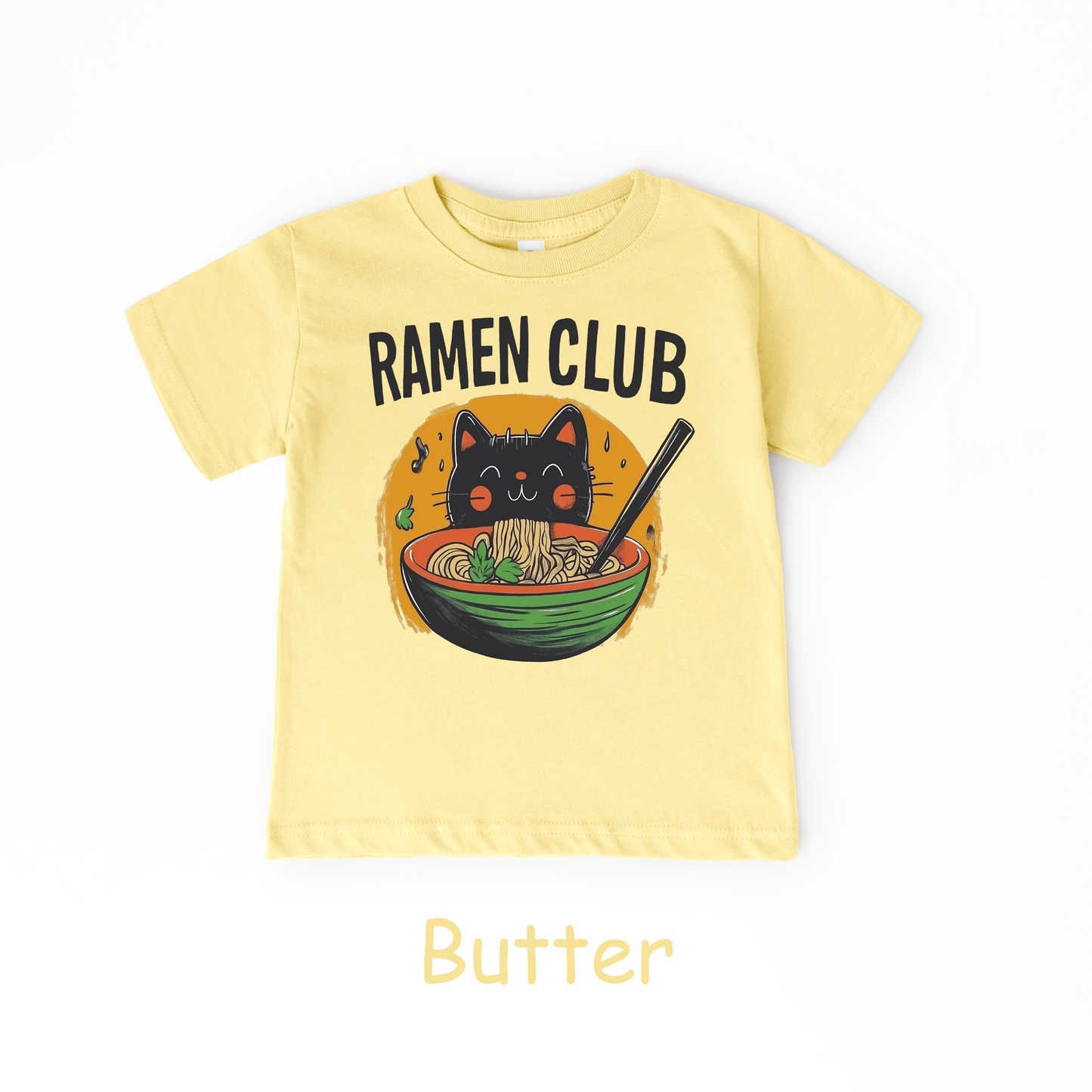 Ramen Club Kids T-Shirt – Slurping Cat in Noodle Bowl Tee