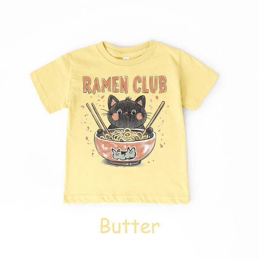 Ramen Club Kids T-Shirt – Cute Black Cat in Noodle Bowl Tee