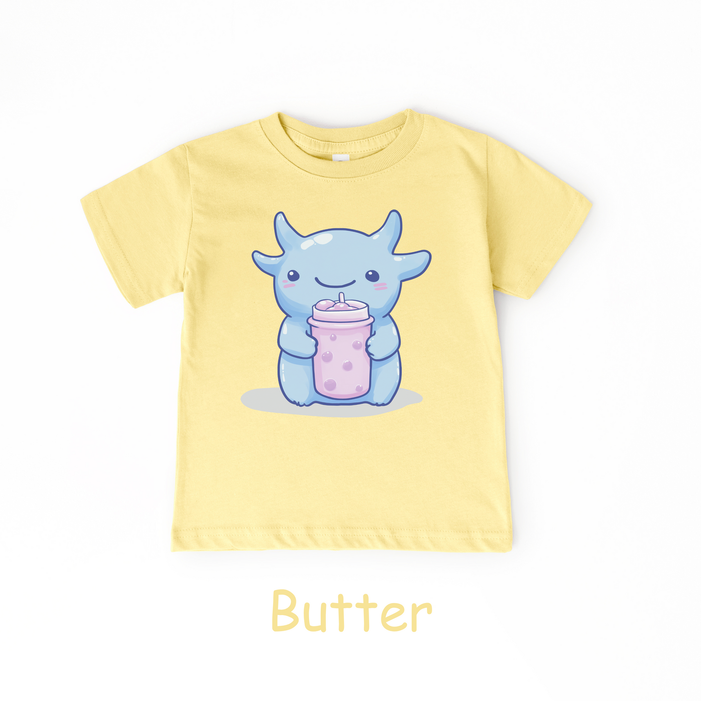 Kawaii Blue Monster Bubble Tea Kids T-Shirt – Cute Boba Toddler Tee