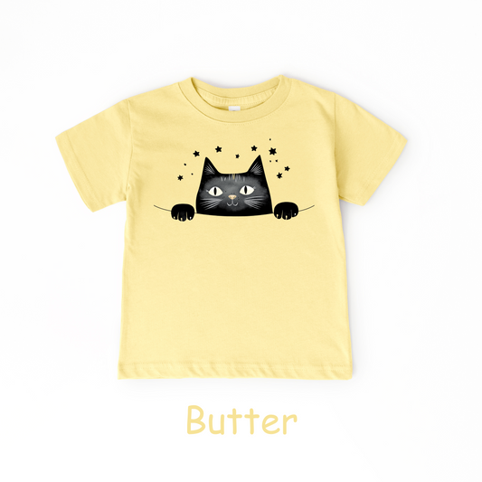 Peeking Black Cat Kids T-Shirt – Cute Night Sky Cat Tee