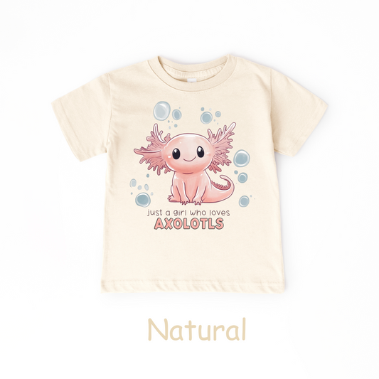 Just a Girl Who Loves Axolotls Kids T-Shirt – Natural Color