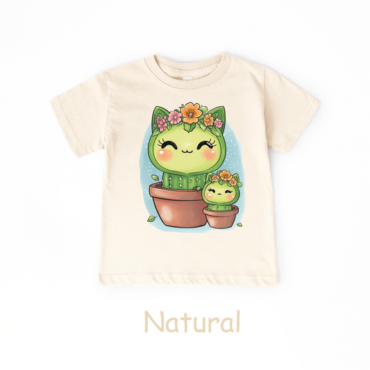 Cactus Kitty Duo Kids T-Shirt – Kawaii Cat & Plant Design