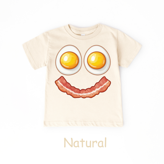 Smiley Breakfast Face Kids T-Shirt – Eggs & Bacon Design
