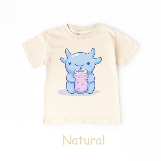 Kawaii Blue Monster Bubble Tea Kids T-Shirt