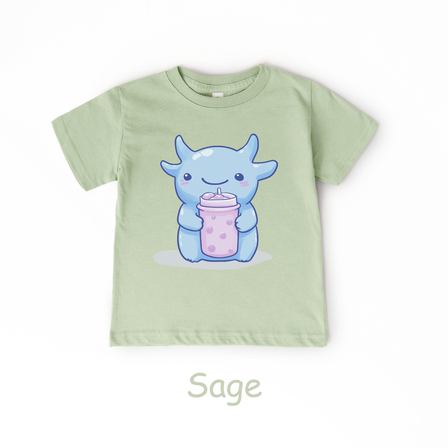 Kawaii Blue Monster Bubble Tea Kids T-Shirt – Cute Boba Toddler Tee