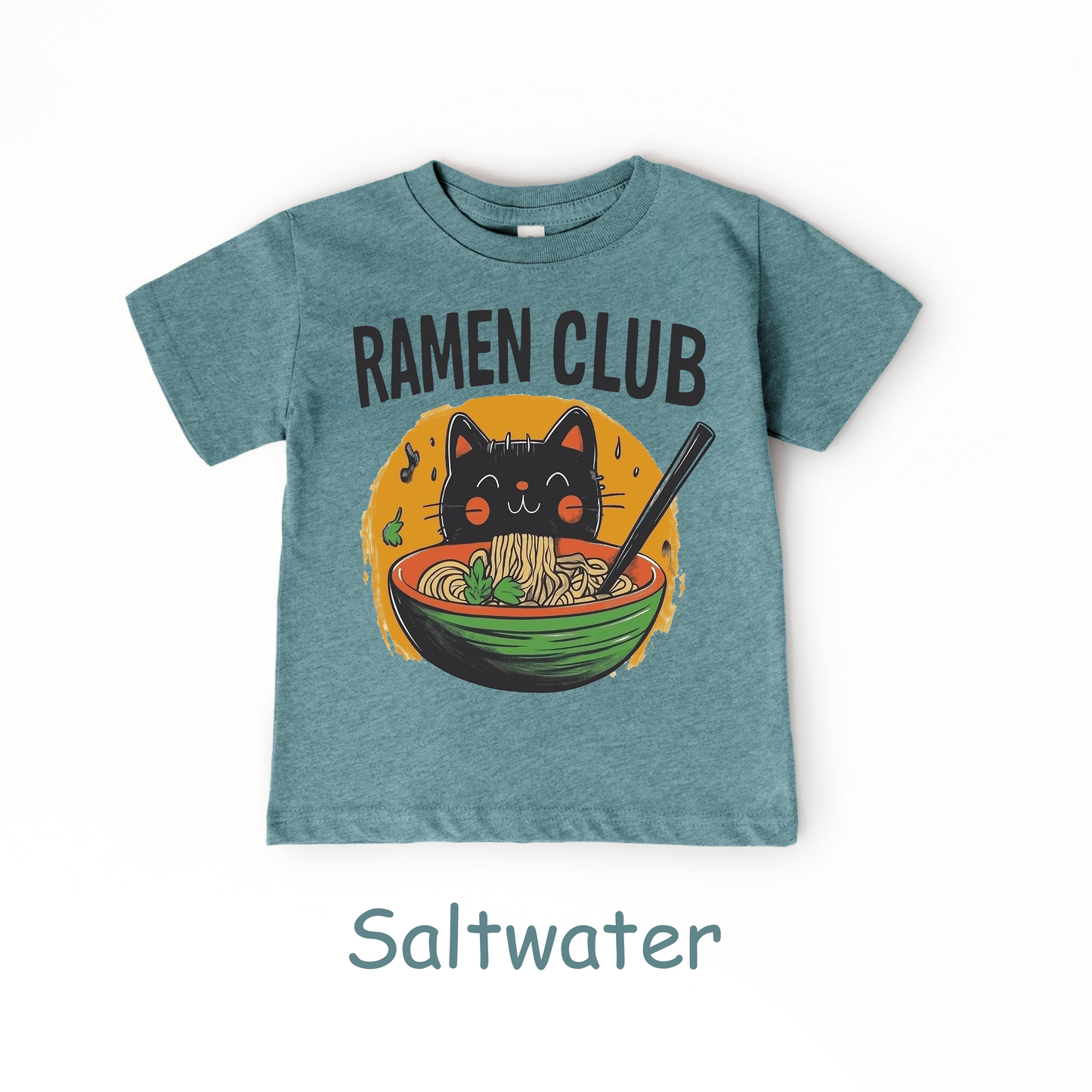 Ramen Club Kids T-Shirt – Slurping Cat in Noodle Bowl Tee
